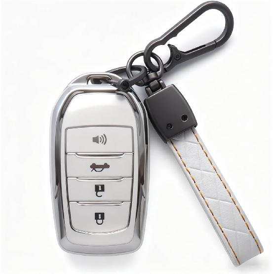 for Toyota Key Fob Cover Soft TPU with Premium Leather Keychain Protection Key Fob Case Fit for Grand Highlander Tundra Prius Crown Corolla Cross