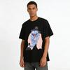 Cute Blue Cat In Hat Graphic Tee Funny Face-holding Cat Print Casual Top For Men Women Pure cotton T-shirt