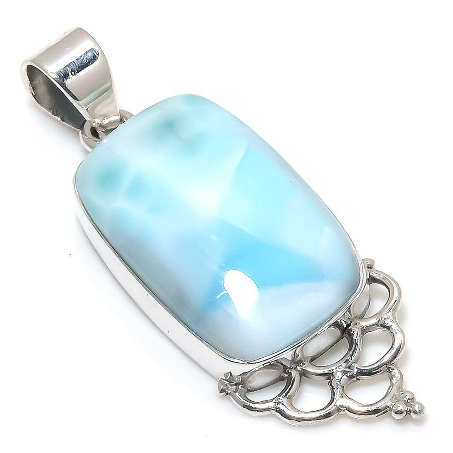 Natural Republic Larimar Gemstone 925 Solid Sterling Silver Pendant 1.75" a9T64