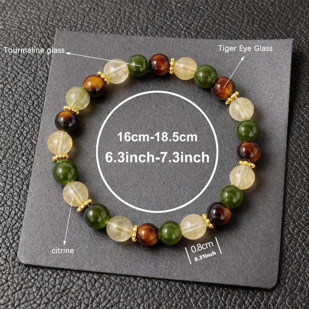 Festive Gifts Tiger Eye Green Aventurine And Rutilated Quartz Beaded Bracelet Natural Fashion Jewelry Daily Wear Simple Versatile Accessory