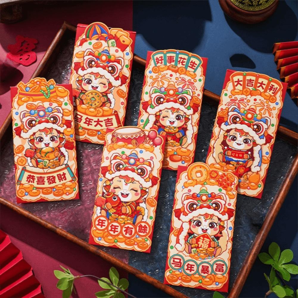 

6pcs Blessing Words Red Envelopes Cartoon Hongbao Cute Style Red Packets Wedding Style 1