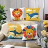 Lion And Whale Pattern Digital Printing Pillow Cover Short Plush Suitable Living Rooms Bedrooms Sofas Throw Cushion Cover 4Pcs