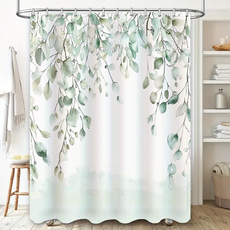 Minimalist Modern Green Plant Style Home Decor Shower Curtain Waterproof and Durable Easy to Clean and Maintain  Non Transparent