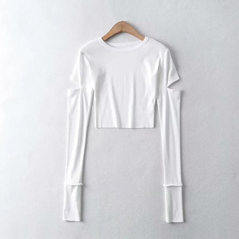 Dynamická dívka Slim Sexy Tričko s dlouhým rukávem Dámský pulovr s kulatým výstřihem Rukávy Otevřený Vysoký pas Krátký top