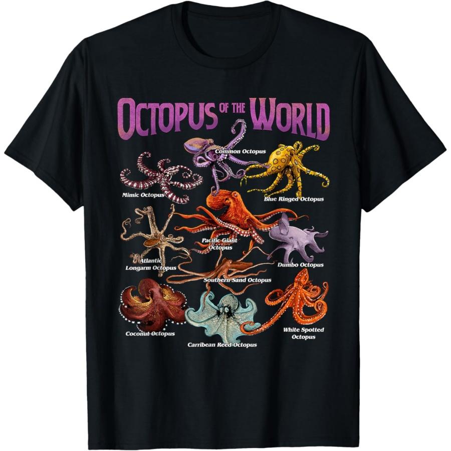 Octopus of the World Sea Animal Educational Octopus Lover T-Shirt S