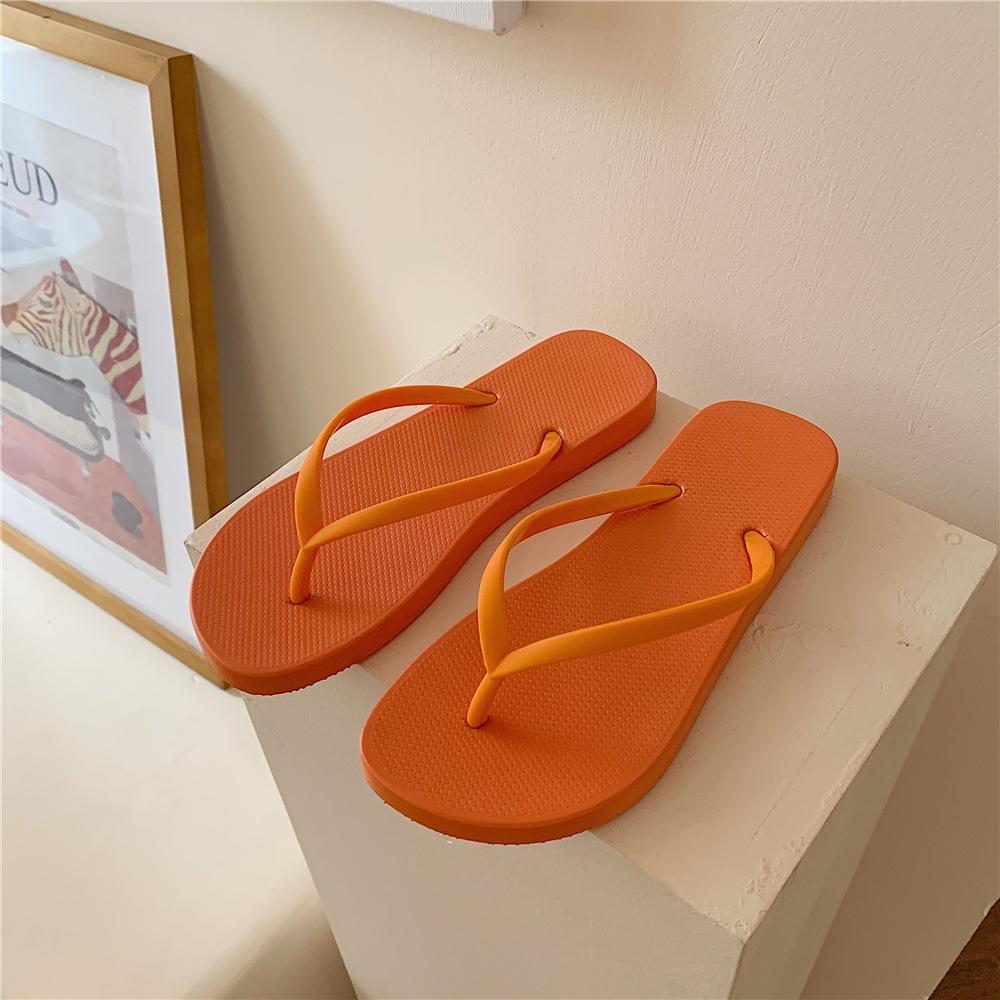 Fashion Summer New Korean Flat Flip-flops Female Couple Simple Solid Color Pinch Beach Slippers