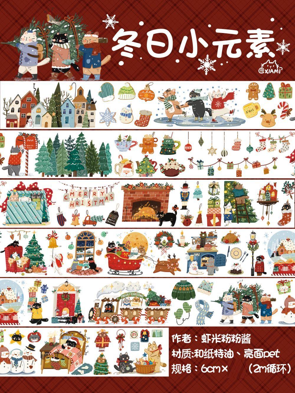 Winter Themed Christmas Washi Pet Tape Cute Cats Snowman Little Things Decorative Stickers Collage Diy Card Scrapbooking PET