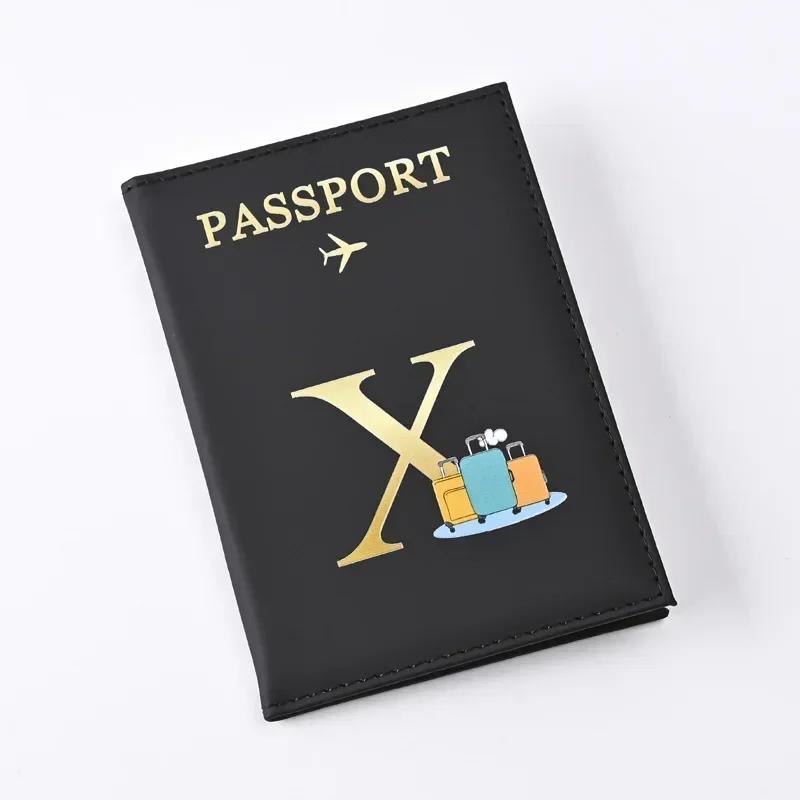 Husă pentru pașaport din piele imprimată cu litere Bărbați Femei Suport pentru pașaport Clip pentru bilet de avion Huse pentru pașapoarte Suport pentru identitate Suport card de credit
