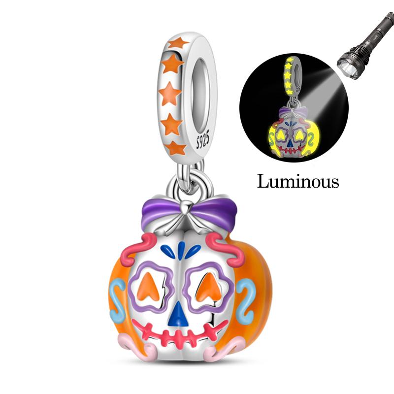 Halloween Charms Bead Copper Black Magic Hat Spider Luminous Skull Dangle Fit Bracelet Necklace Diy Jewelry