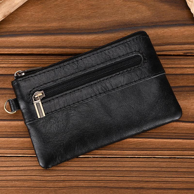 Little Coin Purse Genuine Leather Real Cowhide Men's Leather Short Wallet Mini Purse Men Women Key Wallet Card Zip With Key Ring