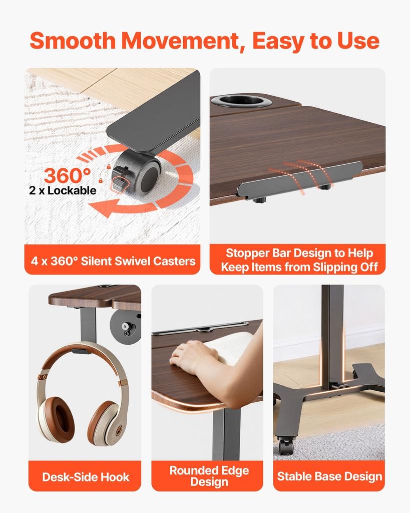 Stehschreibtisch, Höhenverstellbarer mobiler Steh-Sitz-Schreibtisch mit kippbarer Tischplatte, 715 x 525 mm Kleiner Computer-Sitz-Steh-Arbeitsplatz, 15 kg Tragfähigkeit,