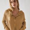 Women's Beige Knit Hooded Zip-Up Jacket with Pockets, Casual Loose Fit Pullover Coat
