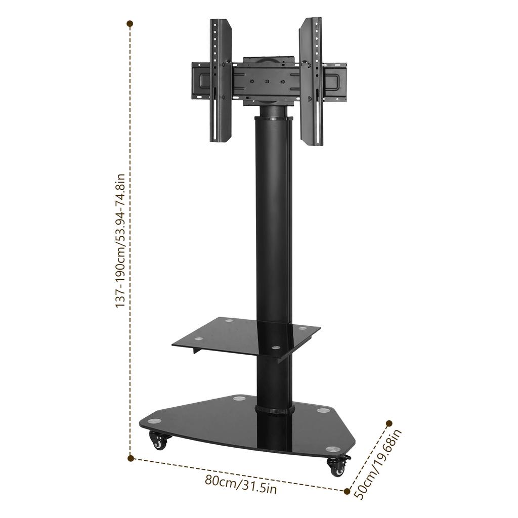 Heavy-Duty Rolling TV Stand for 37-70" Screens Supports 88 lbs, Stable Mobile TV Cart with Shelf Rolling TV Stand on Wheels