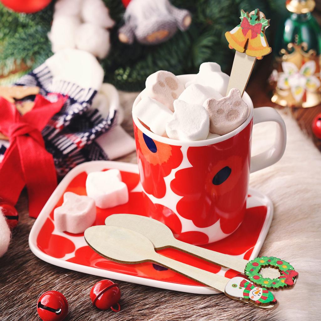 50 Pcs Christmas Wooden Spoons Set Hot Cocoa Stirring Spoons Snowflake Gingerbread Man Snowman Candy Cane Spoon For Winter Tasti