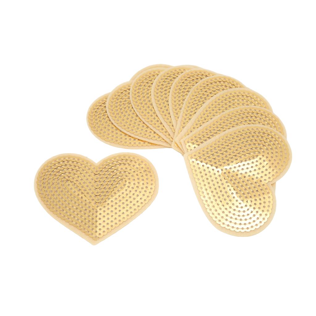 10Pcs Heart Patches Iron On Cover Blemishes Holes Gold Sequins Heart Embroidered Iron On Patch for Sewing DIY Craft