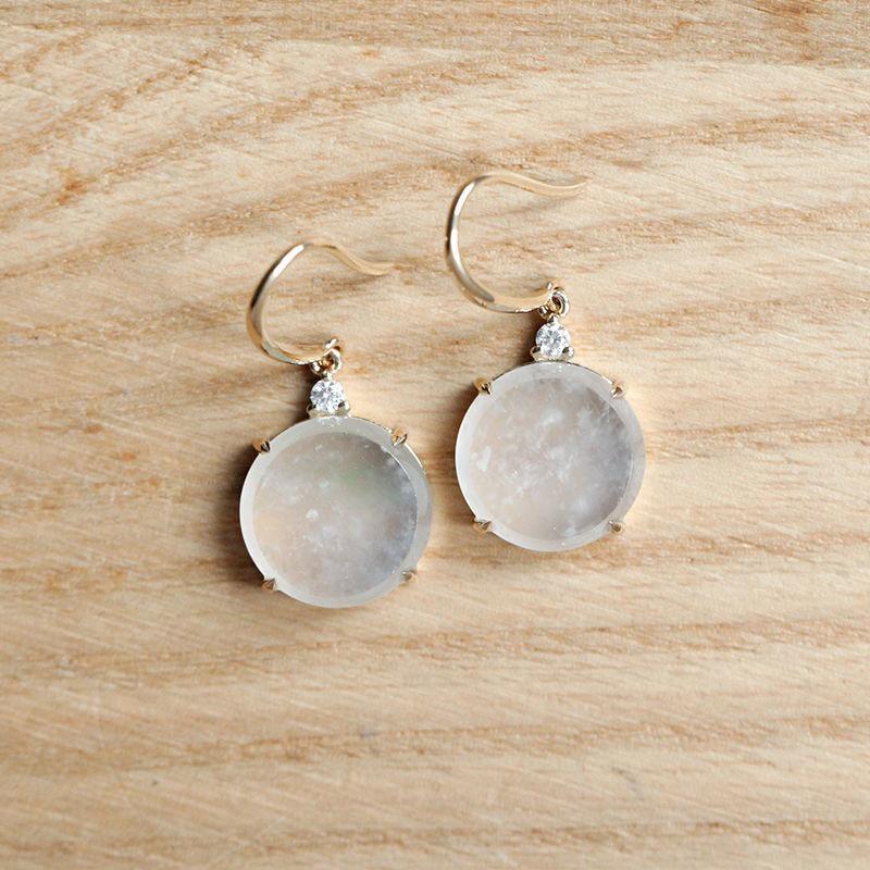 Natürlicher Weißer Eis-Samen Chalcedon Runde Ohrringe Für Frauen Diamant-Design Schlichte Mode Kreativer Hochzeits-Verlobungsschmuck