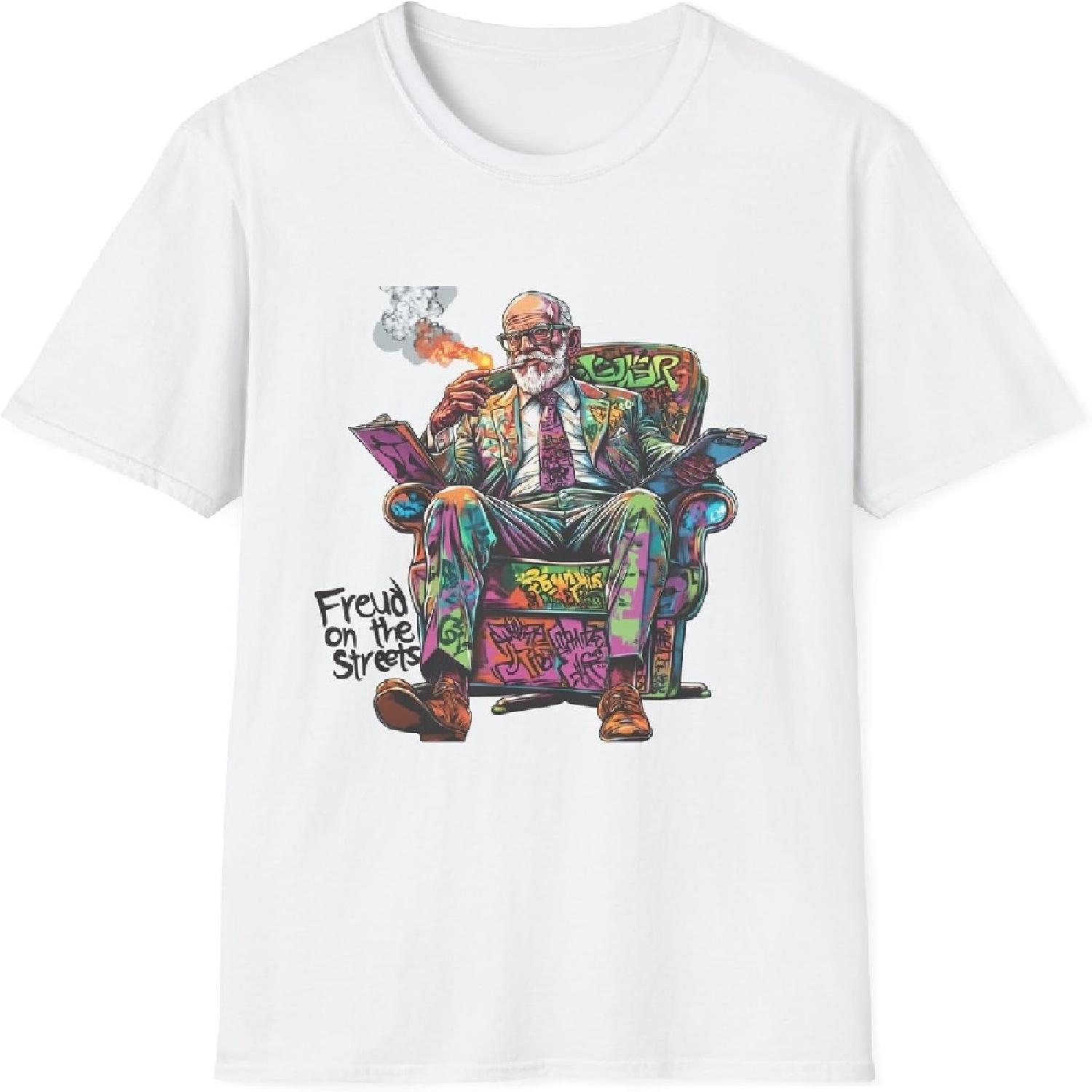 Футболка с граффити «Фрейд на улицах» – Поп-арт Психолог, Городской уличный стиль, Цветная унисекс креативная футболка XXXXXL белый