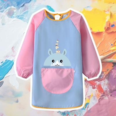 Cute Adjustable Kids Painting Apron Waterproof Cartoon Art Apron Large Pockets Oil-Proof Baking Bibs