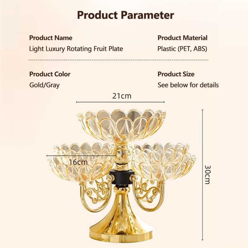 Multi Layered Rotating Crystal Fruit Basket Tray Organizer Stand Lotus Leaf Festival Dinner Party 1Pc