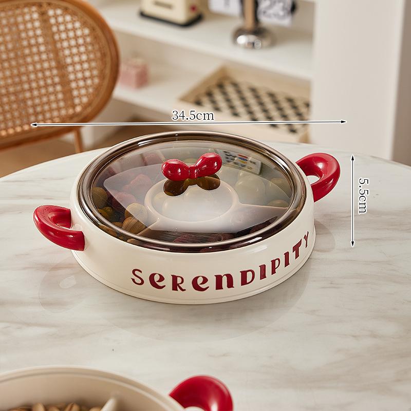 Creative Bow Dried Fruit Tray Home Living Room Partition with Lid Candy Box Ins Style Snack Placing Fruit Tray