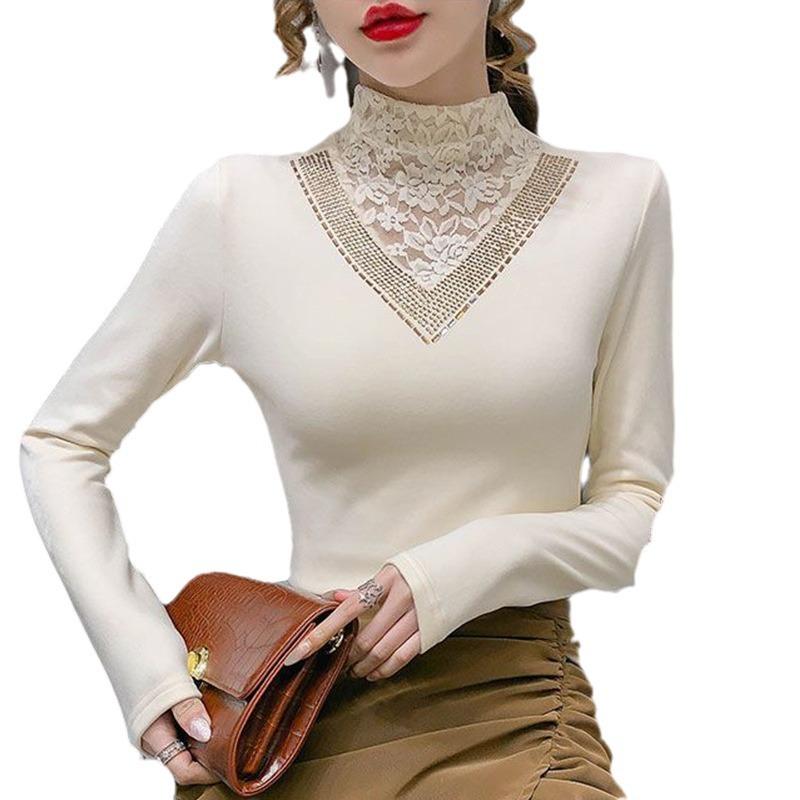 2025 Autumn and Winter German Velvet Bottoming Shirt Women's New Thin Semi-turtleneck Inner Top Ins Long-sleeved Velvet T-shirt Women