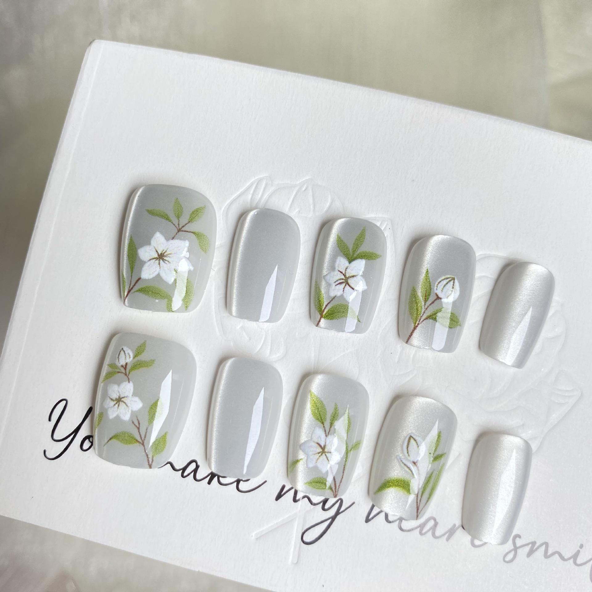 

High-End Removable Jasmine Bloom Cat Eye Nail Art Stickers – 10 Piece Summer Collection XS Extra Small (Free 5-Piece Tool Kit)