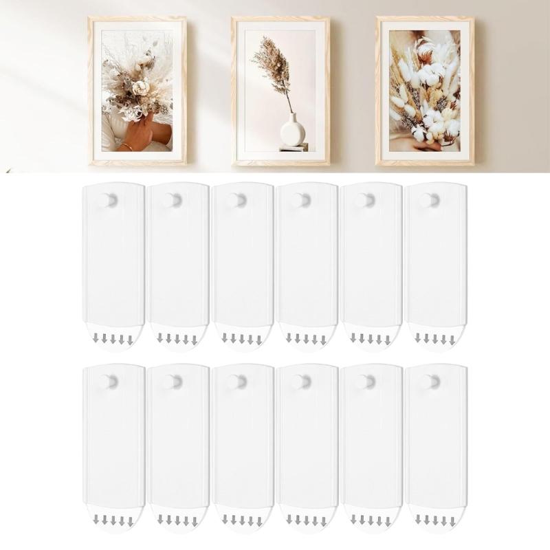 Pack of 12 Adhesive Picture Frame Hooks Easy Installation Wall Hangers for Photos Posters and Paintings Display Shelf