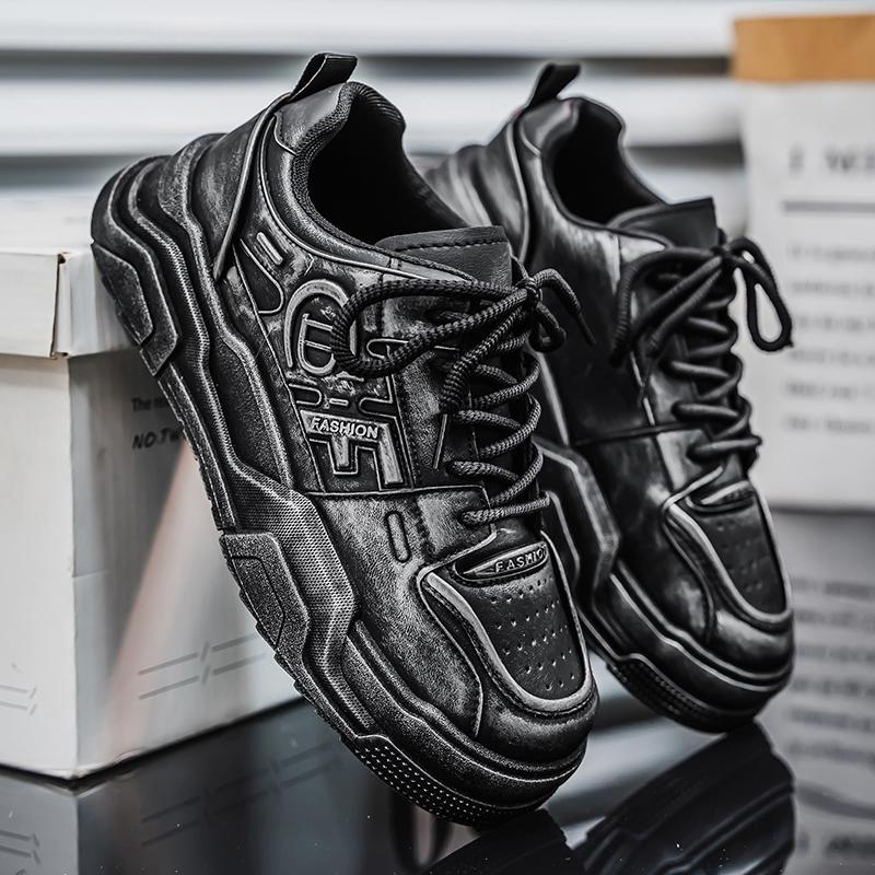 

New Casual PU Leather Platform Skateboard Shoes Sneakers Men s Shoes Summer Luxury Designer Sports Outdoor Running Hiking Tennis 44 чёрный