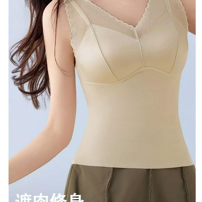 Women Lightweight Satin Shaping Slimming Camisole Built In Bra Layering Underwear