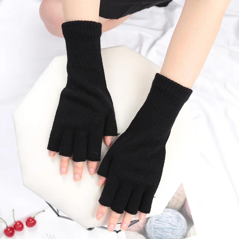Elastic Fingerless Gloves Winter Warm Black Knitted Thermal Mittens Fashion for Men Women Driving Riding Office Work