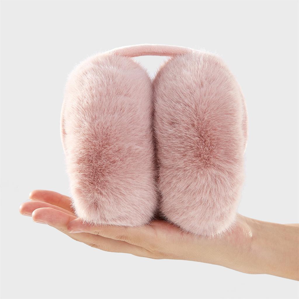 Foldable Pink Earmuffs Winter New Cute Plush Warm Windproof Ear Muffs Imitation Rabbit Fur Woman Girl Accessories