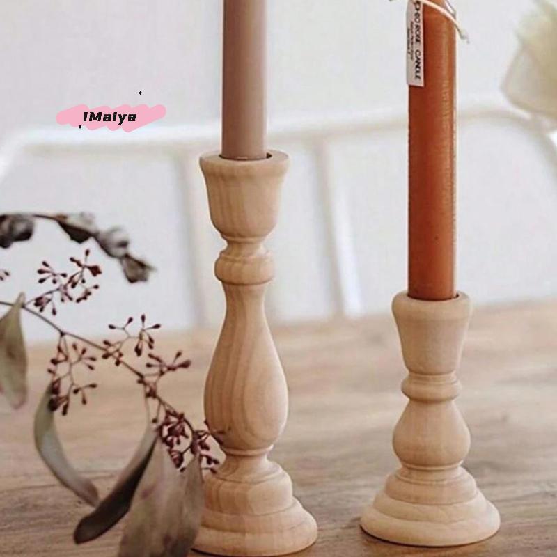 M-Wooden Candlesticks Unfinished Wood Candle Holder Pillar Taper Candle Stands For Wedding Party Birthday Home Table Decoration