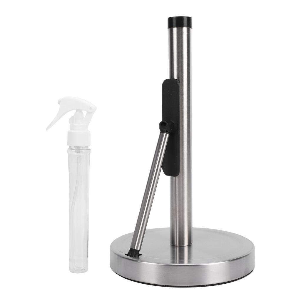Paper Towel Holder Stainless Steel Standing Paper Towel and Spray Bottle Holder with Tension Arm for Kitchen