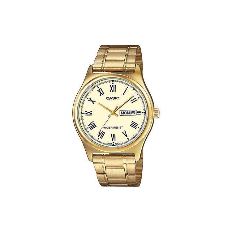 Casio Standard Series Business Trend Retro Casual Quartz Movement Stainless Steel Strap Watch Men watches Gold MTP-V006G-9B Regular Watch Box,Gold Dial and Gold Band