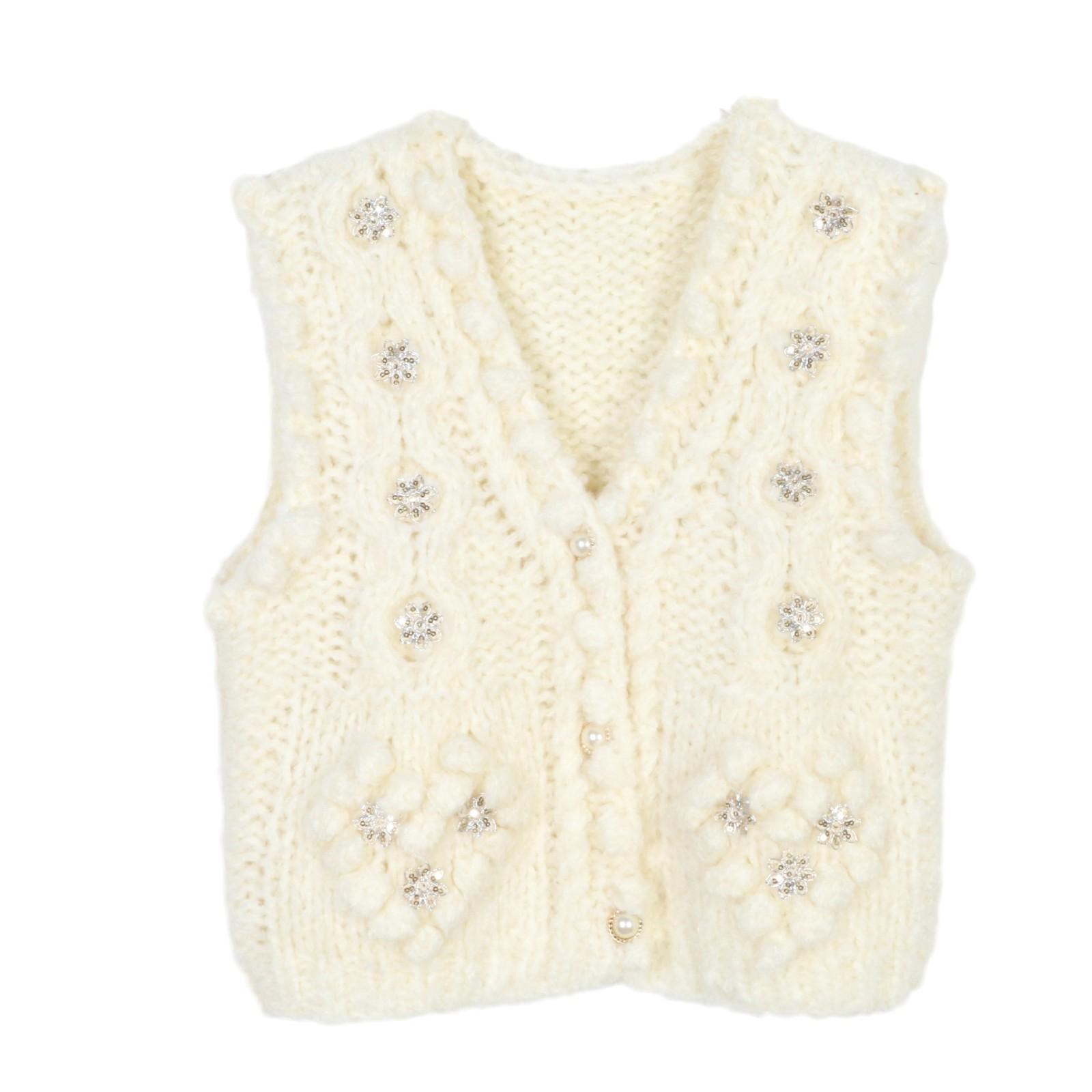 

Женский кардиган без рукавов из французского трикотажа с пайетками для осени и зимы M