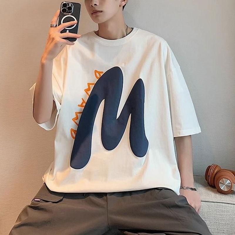 

Повсякденні пуловери вільного крою з принтом літер, літні, в американському ретро-стилі, з напіврукавом, чоловічий одяг, базові футболки з круглим вирізом, молодіжний стиль, нові S білий