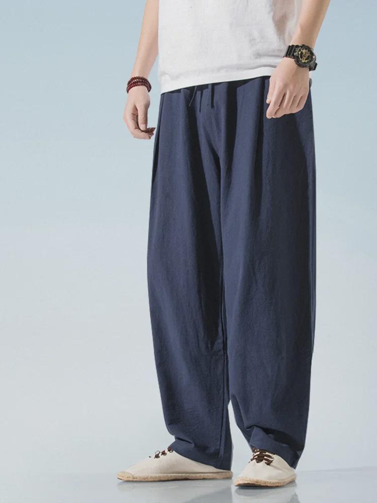 Men's Summer Thin Cotton & Linen Loose Harem Pants - Solid Color Retro Bloomers