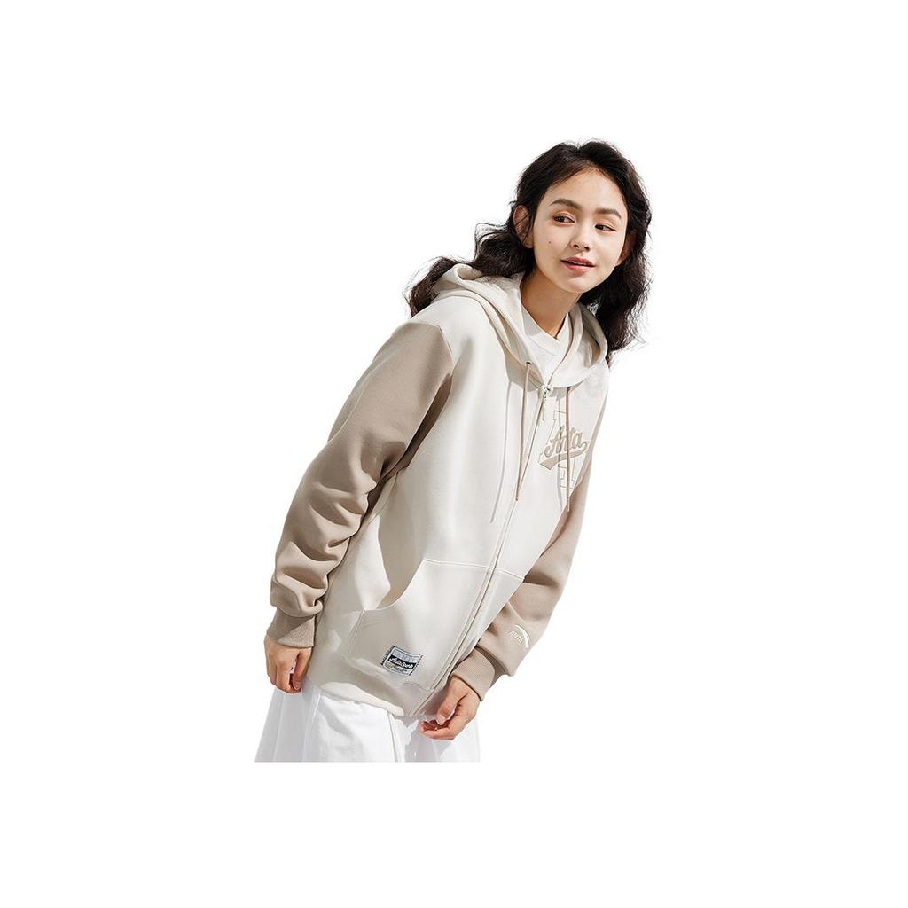 Anta Color Block Letter Print Casual Hooded Jacket Unisex Jacket Stone-White Charlotte-Gray 152338730-1
