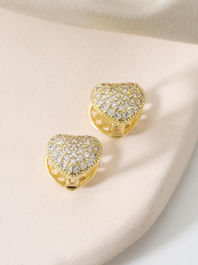 Heart-Shaped Zircon Love Earrings - Elegant European & American Style Clips