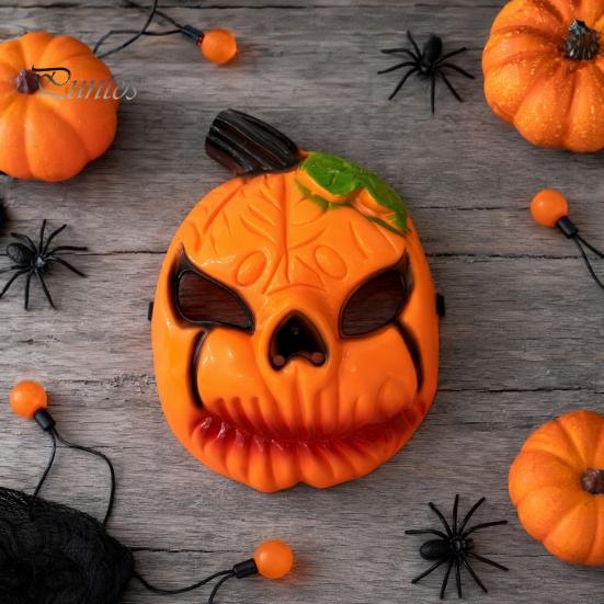 Horror Costume Party Accessory Halloween Pumpkin Face Mask, Scary Lantern Non-fading Mask Breathable Props for Secret Room Games Prop