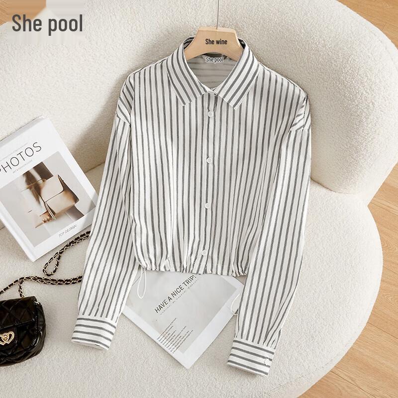 Женская полосатая свободная рубашка на кулиске L