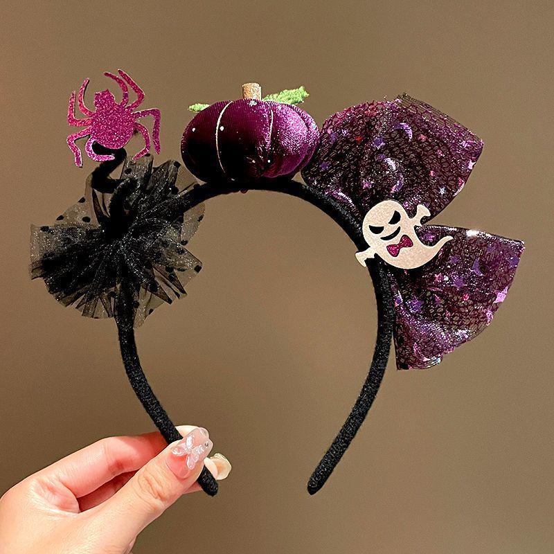 Halloween Witch Headband: Ghost Festival Dark Party Decoration with Skull, Pumpkin, and Funny Lace Bow Antlers Hair Accessories