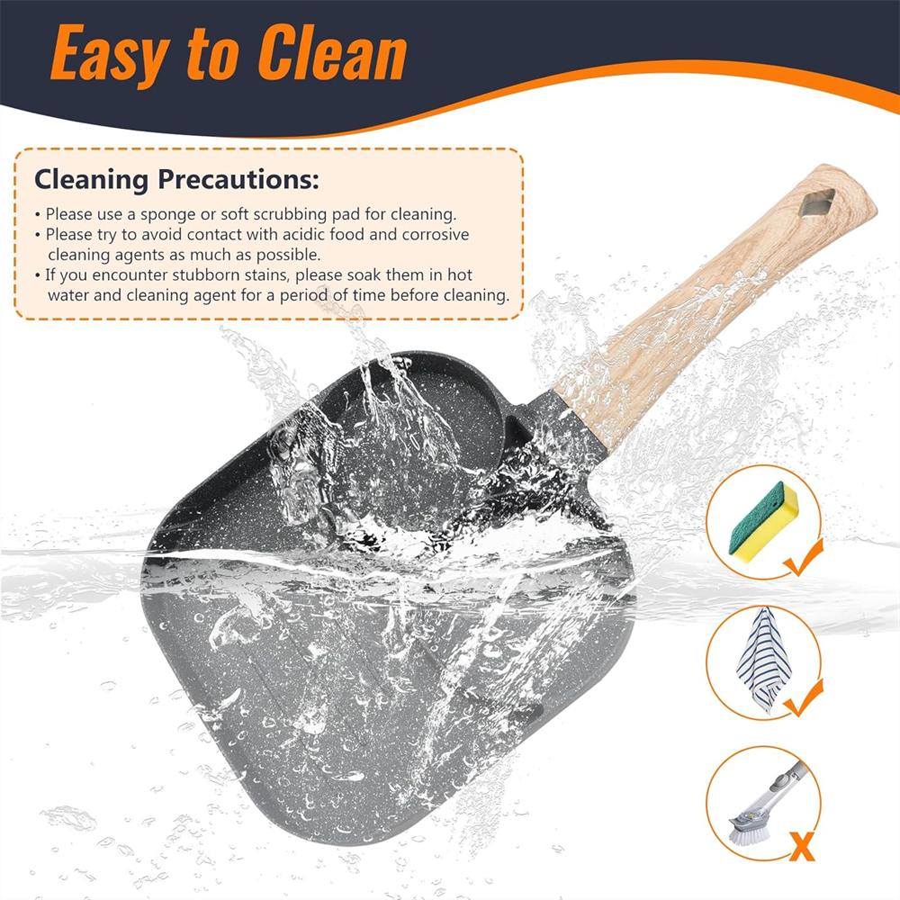 Egg Frying Pan Non-Stick Egg Pan with 2Hole Multi Aluminum Alloy Fried Egg Pan with Wooden Handle for Burger Eggs Ham