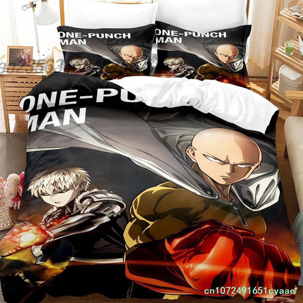 Set Biancheria da Letto One Punch Man Singolo Gemello Matrimoniale Queen King Size Set Letto per Adulti Bambini Camera da Letto Set Copripiumino Set Lenzuola Anime 3D