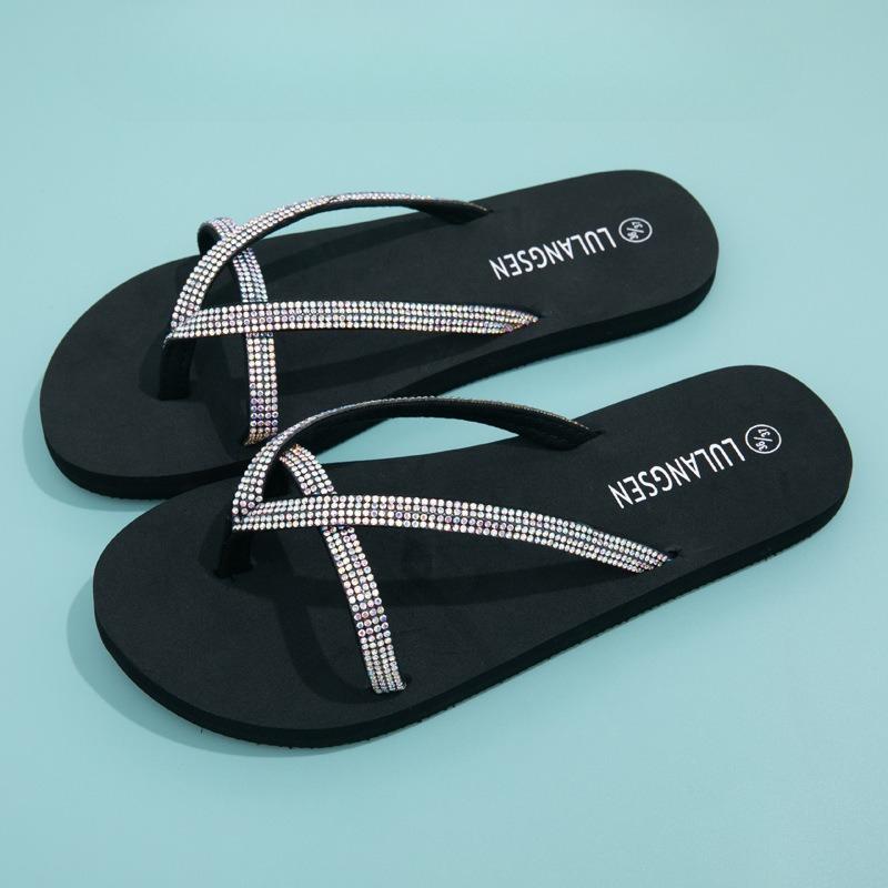 Women s Rhinestone Decorated Flip Flops Women Shoes 36-37 чёрный