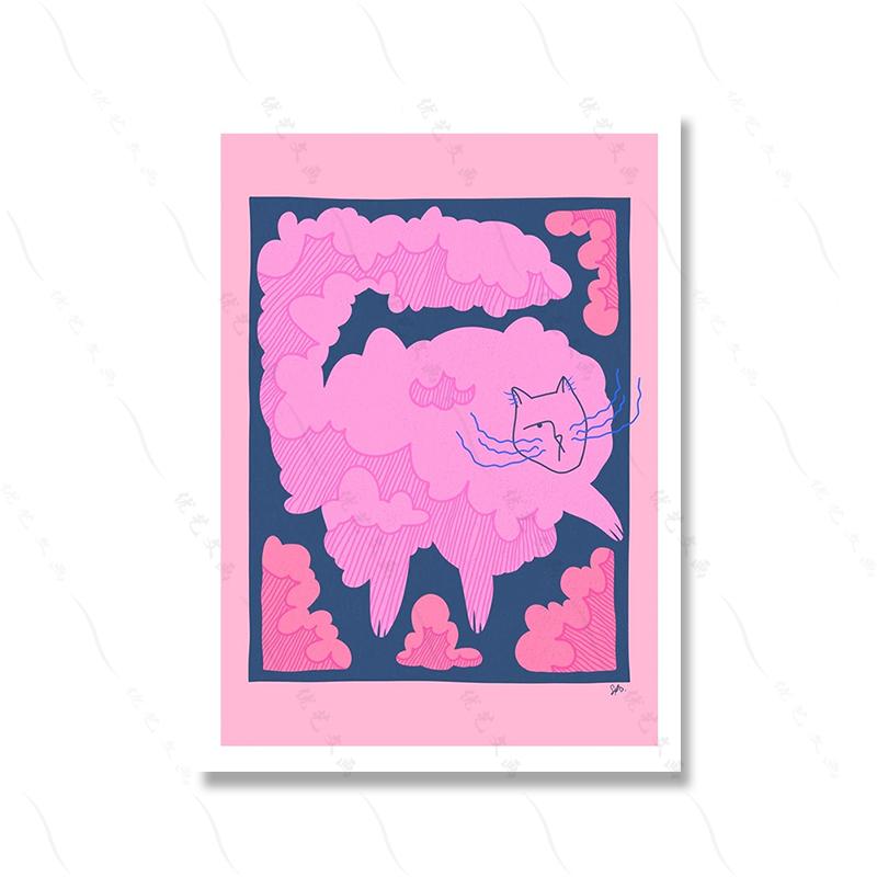 Fashion Smoking Cat Wall Art Pink Hipster Animal Cat Canvas Painting Nordic Posters And Prints Wall Picture For Kids Room Decor