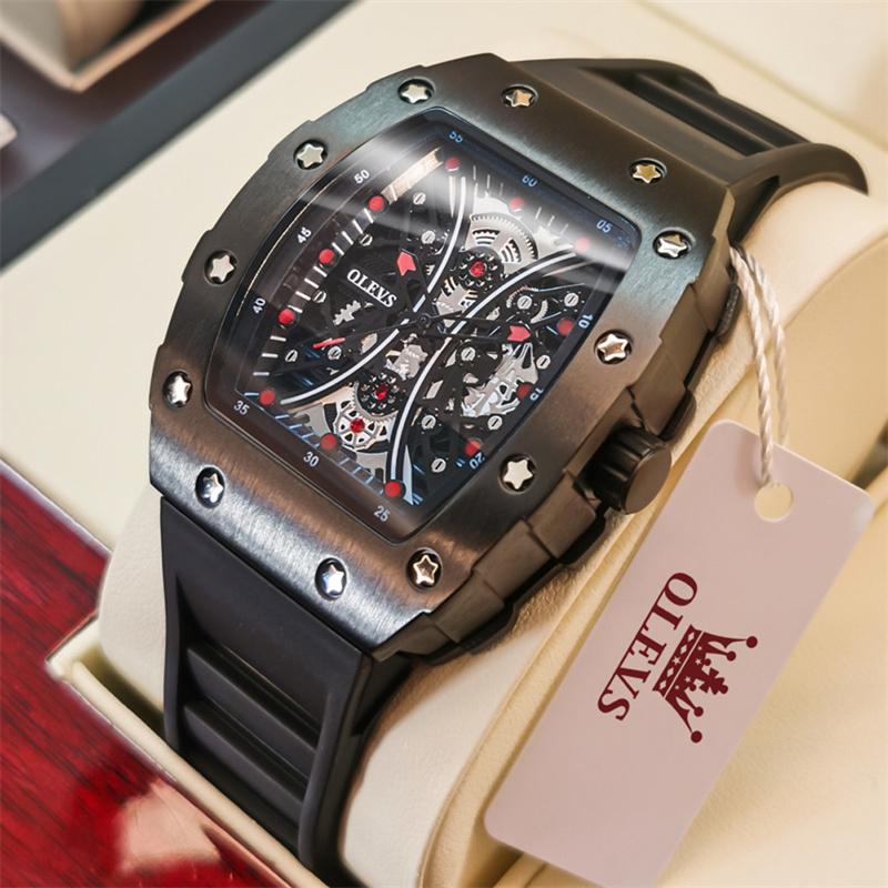 OLEVS Luxury Men Watch for Men Large Dial Rubber Strap Waterproof Luminous Fashion Mens Watches