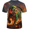 Men's Summer 3D T-shirt Fashionable Casual Loose Pattern Animal Tiger Print Round Neck Short Sleeved T-shirt Top