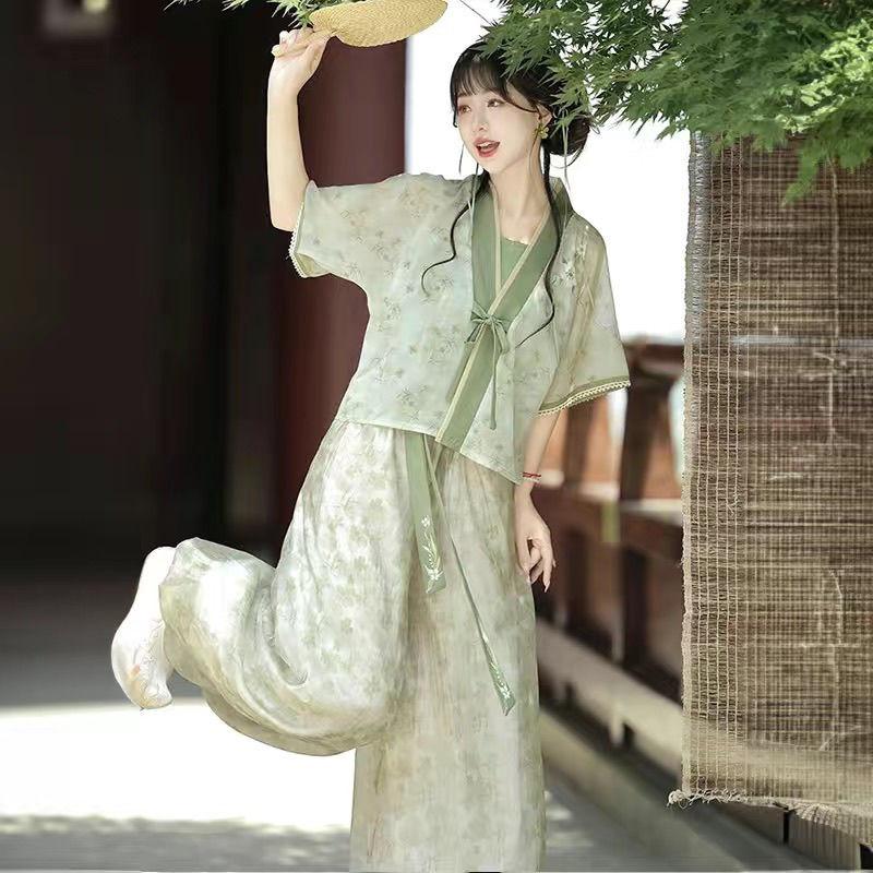 Micul iasomie tematică chinezească din dinastia Tang Hanfu Bloomers și costum de vară zilnic Tang Bei Zi
