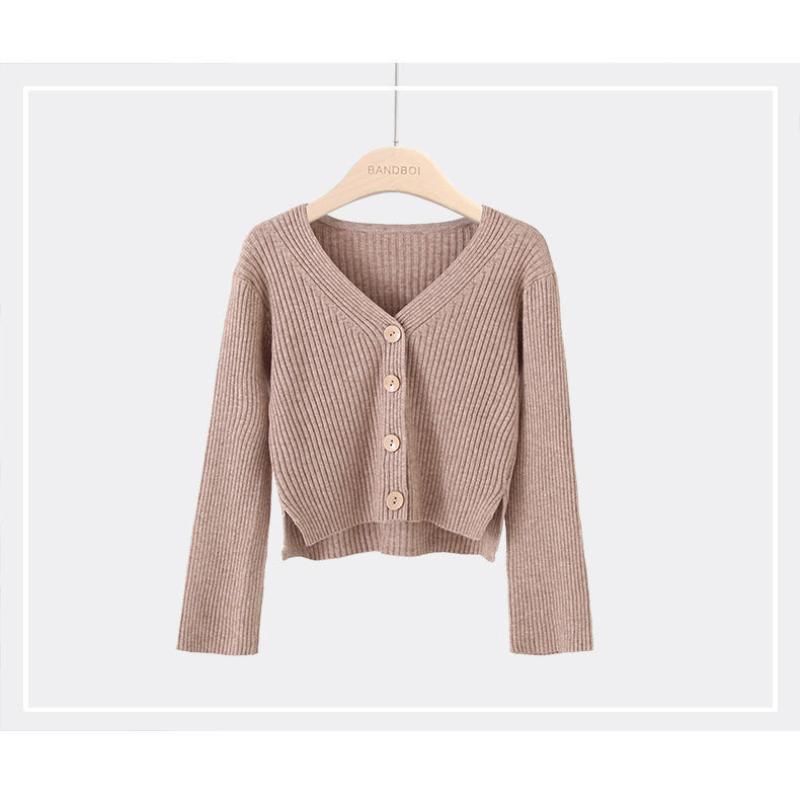 Core Yarn Cardigan Autumn Women Versatile Short Long-sleeved Solid Color Pit Strip Lazy Knitted Sweater Jacket